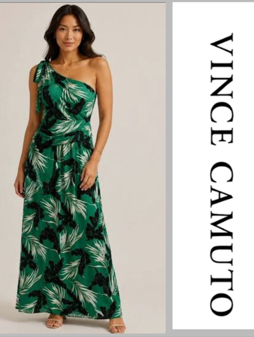 Vince Camuto One-Shoulder Tropical Leaf Maxi Dress